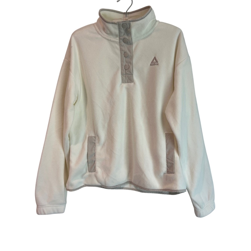 Reebok Women's Cozy Cream Fleece Pullover Jacket Quarter Snap Mock Neck‎ M